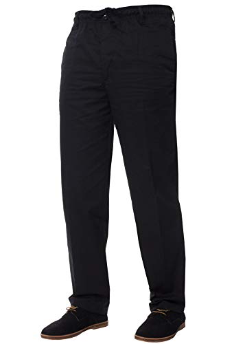 BRAND KRUZE Mens Rugby Trousers Black Smart Elasticated Waist Plain Pants with Drawstrings 44W / 31L