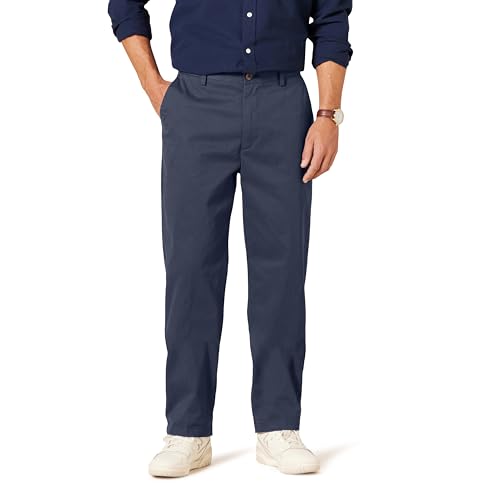 Amazon Essentials Men's Classic-Fit Wrinkle-Resistant Flat-Front Chino Trouser (Available in Big & Tall), Navy, 38W / 28L