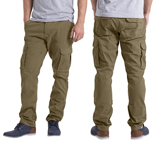 westAce Mens Cargo Trousers Cotton Heavy Duty Multi Pockets Work Wear Outdoor Camping Relaxed Straight-Fit Cargo Trousers 32W-44W (Khaki, 34W / 32L)