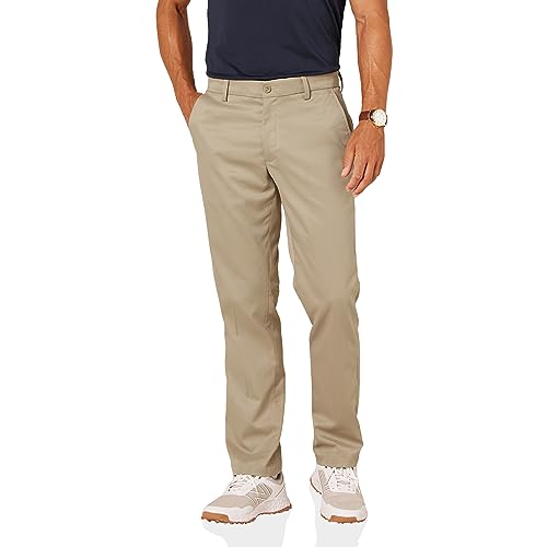 Amazon Essentials Men's Straight-Fit Stretch Golf Trousers, Khaki Brown, 36W / 34L