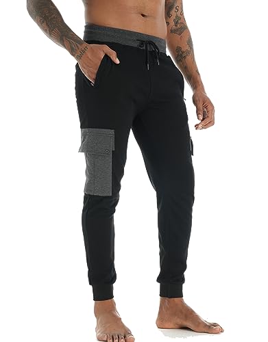 APTRO Mens Joggers Casual Tracksuit Bottoms Jogging Bottoms Sweatpants Workwear Gym Sports Trousers with Pockets YD012 Black L