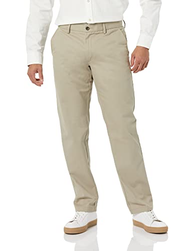 Amazon Essentials Men's Straight-Fit Wrinkle-Resistant Flat-Front Chino Trouser, Khaki Brown, 34W / 32L