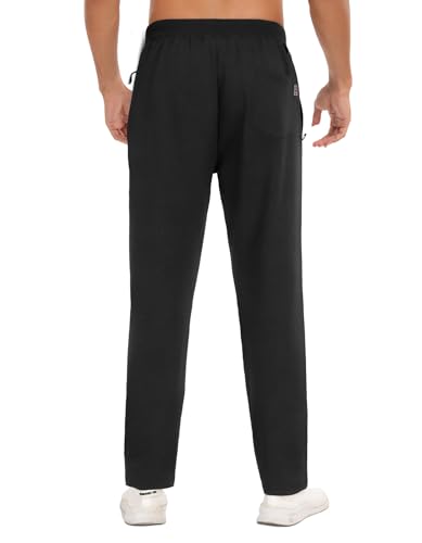 YUTYTH Tracksuit Bottoms Men, Cosy Breathable Men's Joggers with Zip Pocket and Elasticated Waist, Cotton Trousers for Men for Daily Wear and Gym Running Black