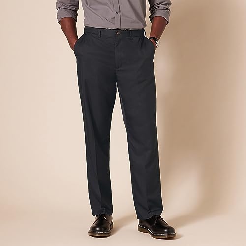 Amazon Essentials Men's Classic-Fit Expandable-Waist Flat-Front Dress Trousers, Black, 38W / 30L
