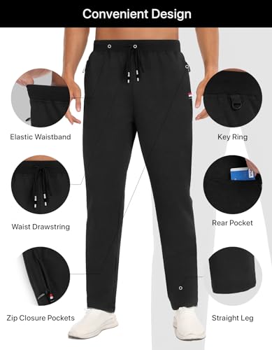 YUTYTH Tracksuit Bottoms Men, Cosy Breathable Men's Joggers with Zip Pocket and Elasticated Waist, Cotton Trousers for Men for Daily Wear and Gym Running Black