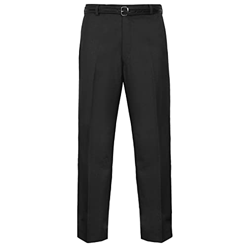 MyShoeStore Mens Formal Trousers Casual Business Office Work Home Belted Smart Dress Pants Straight Leg Flat Front Everpress Pockets Waist Sizes UK 30 Inch to UK 50 Inches (Black, 36/29)