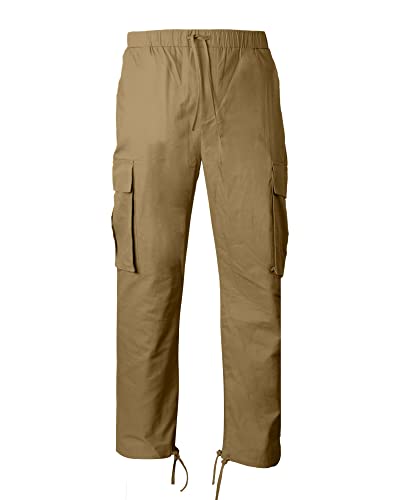 YAOHUOLE Men's Cotton Cargo Trousers Lounge Lightweight Work Pants Casual Cargo Pants Drawstring Khaki XL