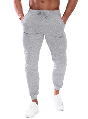 HOOD CREW Men’s Joggers Slim Fit Sweatpants Casual Running Sports Trousers with Pockets Light Grey