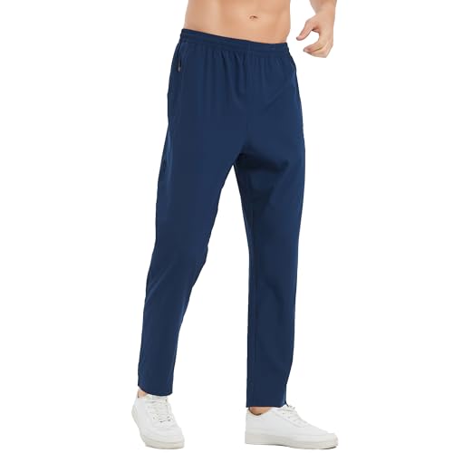 frueo 2 Pack Tracksuit Bottoms Men Lightweigt Jogging Trousers with Zipper Pockets Work Joogers Fit Sport Casual Sweatpants for Running Gym Training(0601) Black Navy-L