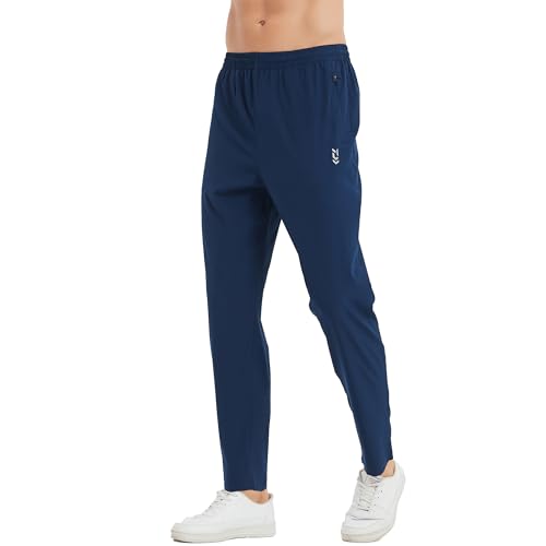 frueo 2 Pack Tracksuit Bottoms Men Lightweigt Jogging Trousers with Zipper Pockets Work Joogers Fit Sport Casual Sweatpants for Running Gym Training(0601) Black Navy-L