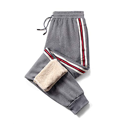MANLUODANNI Mens Fleece Jog Pants Jogging Bottoms Trousers Joggers Brushed Lining Casual Pants Elastic Waist Zip Pockets Grey-M
