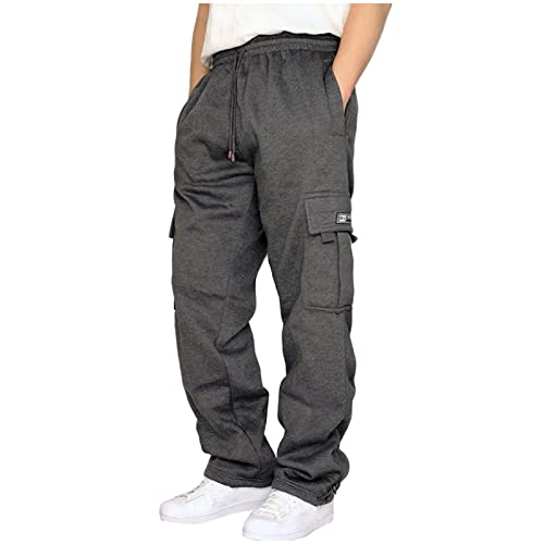 Halfword Mens Loose Fleece Cargo Trousers Casual Gym Jogging Bottoms Lightweight Joggers Sweatpants Dark Grey XL
