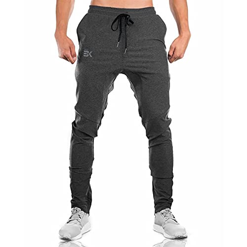 BROKIG Mens Gym Joggers Sweatpants, Causal Slim Fit Running Trousers Tracksuit Jogging Bottoms with Double Pockets(Medium,Grey)