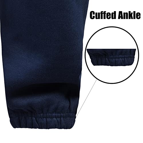 True Face Men's Trouser Fleece Elasticated Joggers Cuffed Sweatpants Plain Jogging Bottoms Navy XL