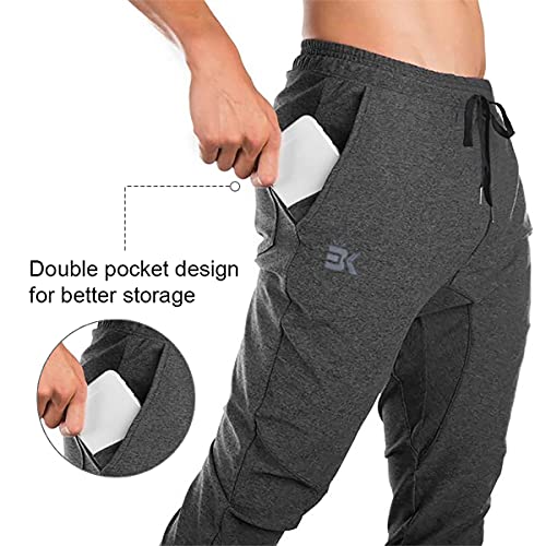 BROKIG Mens Gym Joggers Sweatpants, Causal Slim Fit Running Trousers Tracksuit Jogging Bottoms with Double Pockets(Medium,Grey)