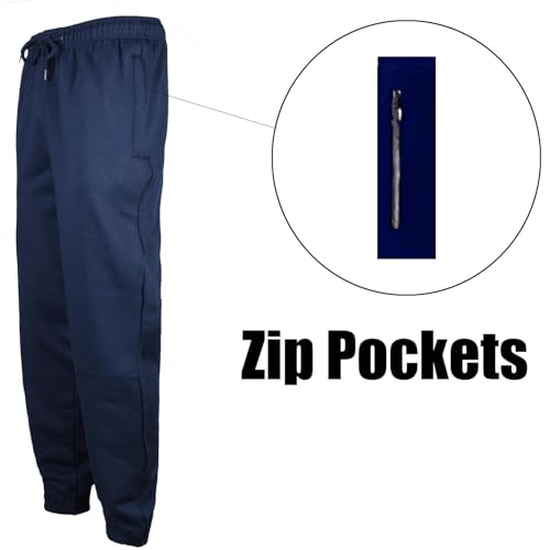 True Face Men's Trouser Fleece Elasticated Joggers Cuffed Sweatpants Plain Jogging Bottoms Navy XL