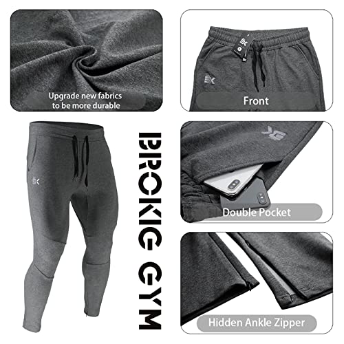 BROKIG Mens Gym Joggers Sweatpants, Causal Slim Fit Running Trousers Tracksuit Jogging Bottoms with Double Pockets(Medium,Grey)