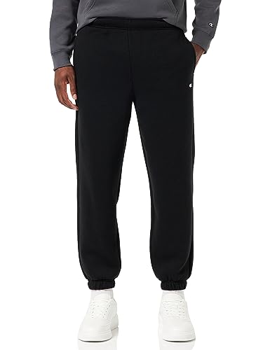 Champion Men's Legacy Authentic Pants-C-Logo Powerblend Fleece Elastic Cuff Sweatpants, Nero, M