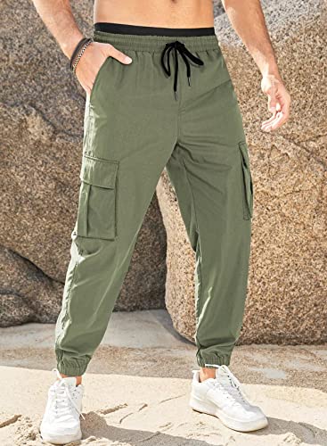 Elegancity Mens Cargo Trousers Casual Jogger Work Pants Regular Fit Drawstring Sweatpants Sports Bottoms with Pockets (Green, 42)