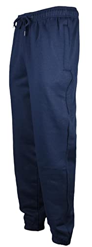 True Face Men's Trouser Fleece Elasticated Joggers Cuffed Sweatpants Plain Jogging Bottoms Navy XL