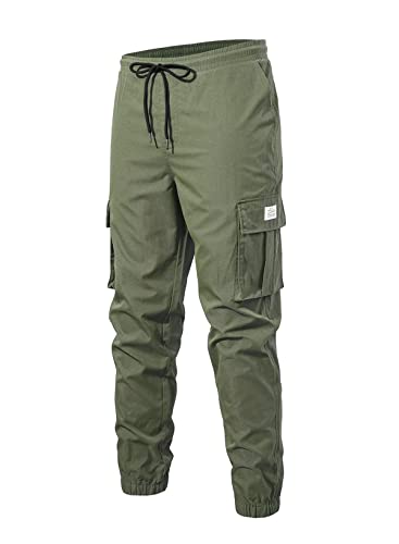 Elegancity Mens Cargo Trousers Casual Jogger Work Pants Regular Fit Drawstring Sweatpants Sports Bottoms with Pockets (Green, 42)