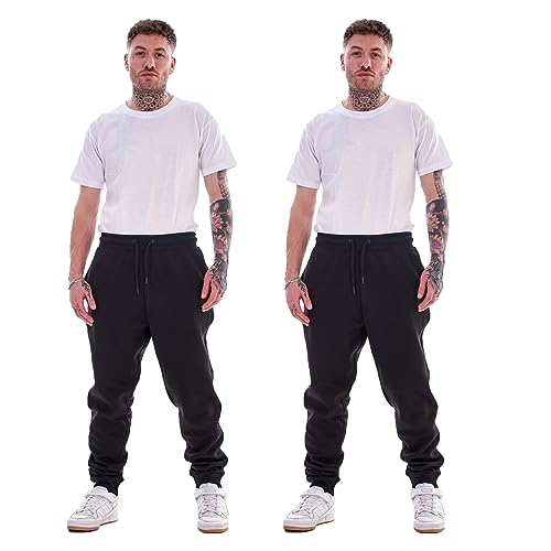 Keanu 2 Pack Regular Fit Mens Joggers - Super Soft Jogging Bottoms with Brushed Fleece Lining - Lounge Pants Gym Joggers - Cotton Rich Blend - Mens Sizes S - 2XL (Black Pack, Large)