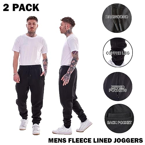 Keanu 2 Pack Regular Fit Mens Joggers - Super Soft Jogging Bottoms with Brushed Fleece Lining - Lounge Pants Gym Joggers - Cotton Rich Blend - Mens Sizes S - 2XL (Black Pack, Large)