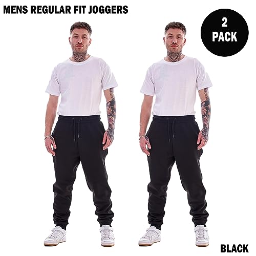 Keanu 2 Pack Regular Fit Mens Joggers - Super Soft Jogging Bottoms with Brushed Fleece Lining - Lounge Pants Gym Joggers - Cotton Rich Blend - Mens Sizes S - 2XL (Black Pack, Large)
