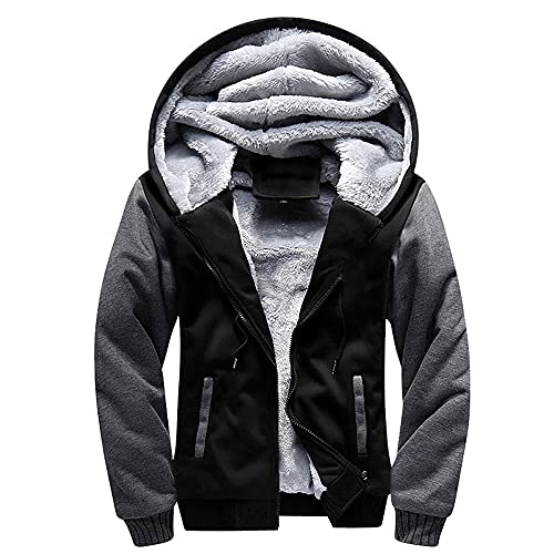 AOTORR Men's Hoodies Full Zip Fleece Jacket Coat Winter Warm Oversized Zip Up Hooded Top with Pockets Black Gray XL