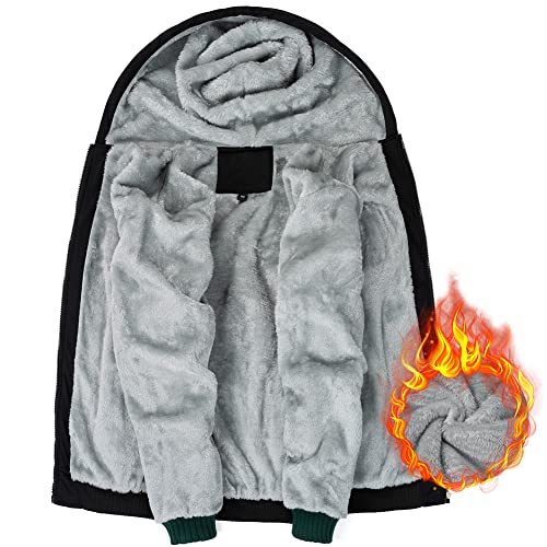 AOTORR Men's Hoodies Full Zip Fleece Jacket Coat Winter Warm Oversized Zip Up Hooded Top with Pockets Black Gray XL