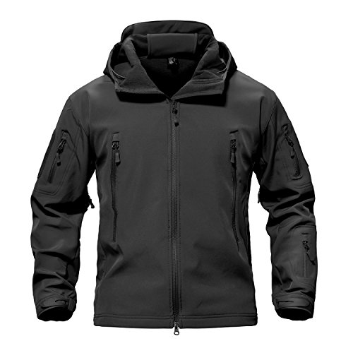 Waterproof Jackets Mens Winter Military Hooded Jacket for Men Windbreakers Softshell Jacket Men Tactical Combat Jackets and Coats for Men Skiing Snowboard Full Zip, Black, Large (Tag XL)
