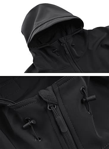 Waterproof Jackets Mens Winter Military Hooded Jacket for Men Windbreakers Softshell Jacket Men Tactical Combat Jackets and Coats for Men Skiing Snowboard Full Zip, Black, Large (Tag XL)