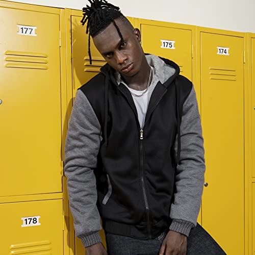 AOTORR Men's Hoodies Full Zip Fleece Jacket Coat Winter Warm Oversized Zip Up Hooded Top with Pockets Black Gray XL