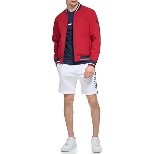 Tommy Hilfiger Men's Lightweight Varsity Rib Knit Bomber Jacket Shell, Red, L