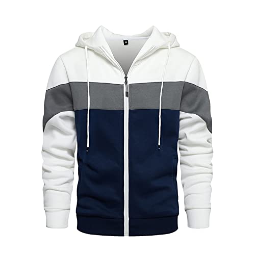 AOTORR Mens Hoodie Sweatshirt Full Zip up Long Sleeve with Pockets Fleece Hooded Jacket WY91 White L