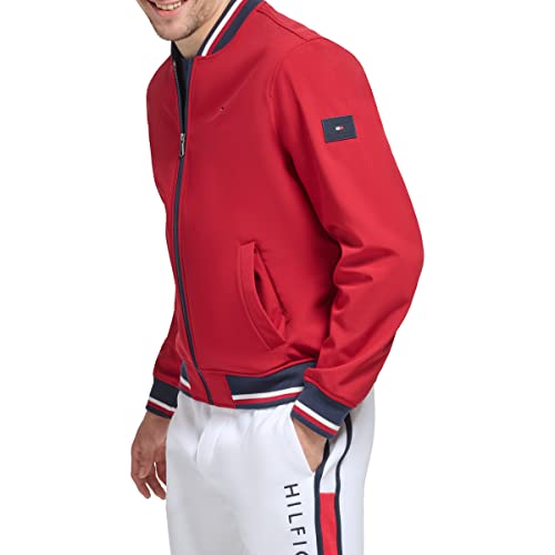 Tommy Hilfiger Men's Lightweight Varsity Rib Knit Bomber Jacket Shell, Red, L
