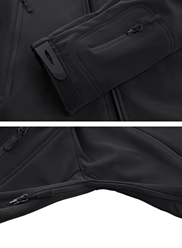 Waterproof Jackets Mens Winter Military Hooded Jacket for Men Windbreakers Softshell Jacket Men Tactical Combat Jackets and Coats for Men Skiing Snowboard Full Zip, Black, Large (Tag XL)