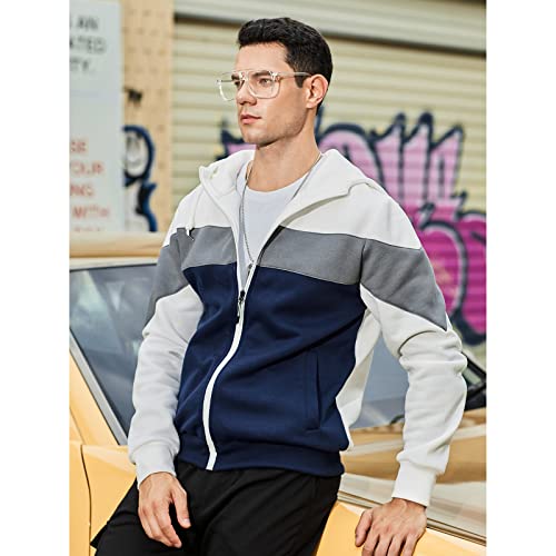 AOTORR Mens Hoodie Sweatshirt Full Zip up Long Sleeve with Pockets Fleece Hooded Jacket WY91 White L