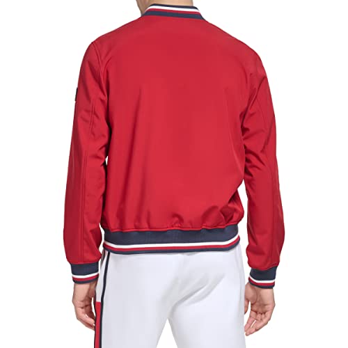 Tommy Hilfiger Men's Lightweight Varsity Rib Knit Bomber Jacket Shell, Red, L
