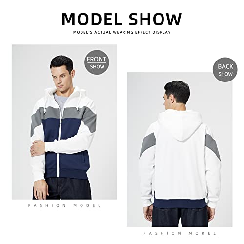 AOTORR Mens Hoodie Sweatshirt Full Zip up Long Sleeve with Pockets Fleece Hooded Jacket WY91 White L