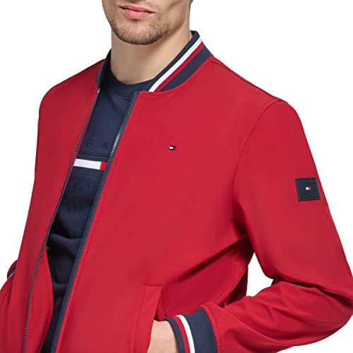 Tommy Hilfiger Men's Lightweight Varsity Rib Knit Bomber Jacket Shell, Red, L