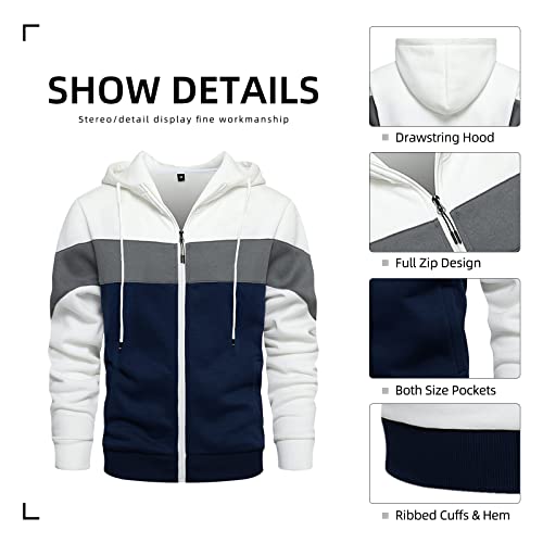 AOTORR Mens Hoodie Sweatshirt Full Zip up Long Sleeve with Pockets Fleece Hooded Jacket WY91 White L