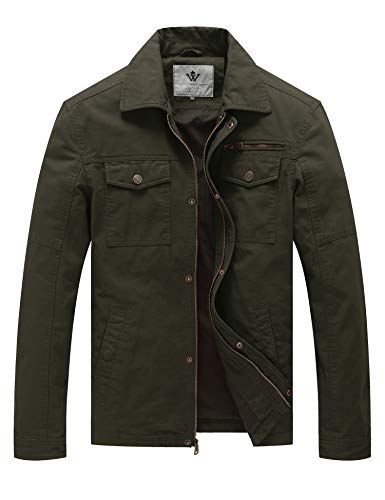 WenVen Men's Outdoor Lightweight Jacket Casual Summer Jacket with Multi Pockets Military Jacket Army Green L