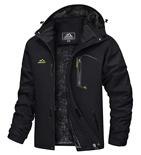TACVASEN Winter Jacket Men Warm Waterproof Skiing Jacket Fleece Snowboarding Military Outdoor Lightweight Jacket Coat Parka with Hood Raincoat Black