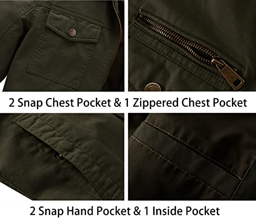 WenVen Men's Outdoor Lightweight Jacket Casual Summer Jacket with Multi Pockets Military Jacket Army Green L