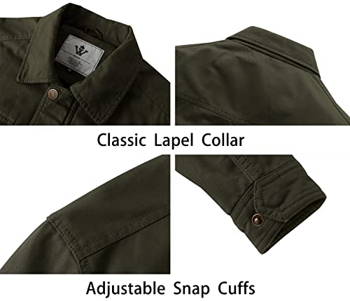 WenVen Men's Outdoor Lightweight Jacket Casual Summer Jacket with Multi Pockets Military Jacket Army Green L