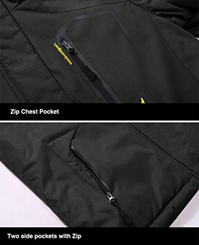 TACVASEN Winter Jacket Men Warm Waterproof Skiing Jacket Fleece Snowboarding Military Outdoor Lightweight Jacket Coat Parka with Hood Raincoat Black