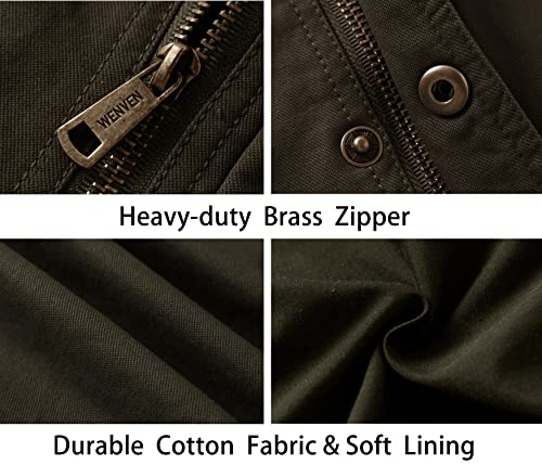 WenVen Men's Outdoor Lightweight Jacket Casual Summer Jacket with Multi Pockets Military Jacket Army Green L