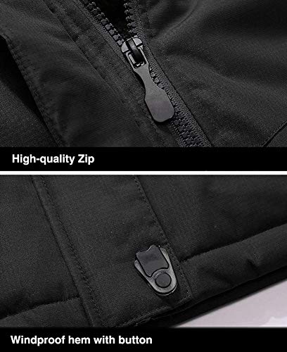 TACVASEN Winter Jacket Men Warm Waterproof Skiing Jacket Fleece Snowboarding Military Outdoor Lightweight Jacket Coat Parka with Hood Raincoat Black