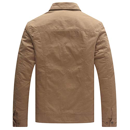 WenVen Men's Lapel Jacket Harrington Jacket Outdoor Windproof Jackets Casual Cotton Coat Classic Full-Zip Jacket Khaki L